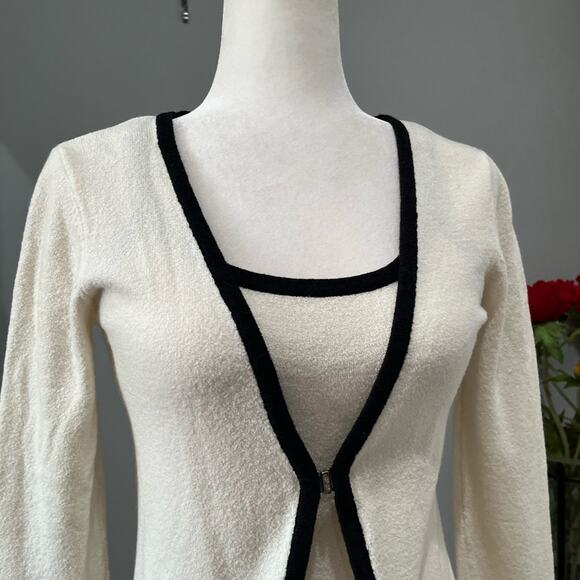 NEW Bebe Two Tone Contrast Boucle Knit Cardigan Sweater Colorblock Twin Set S - Picture 8 of 16